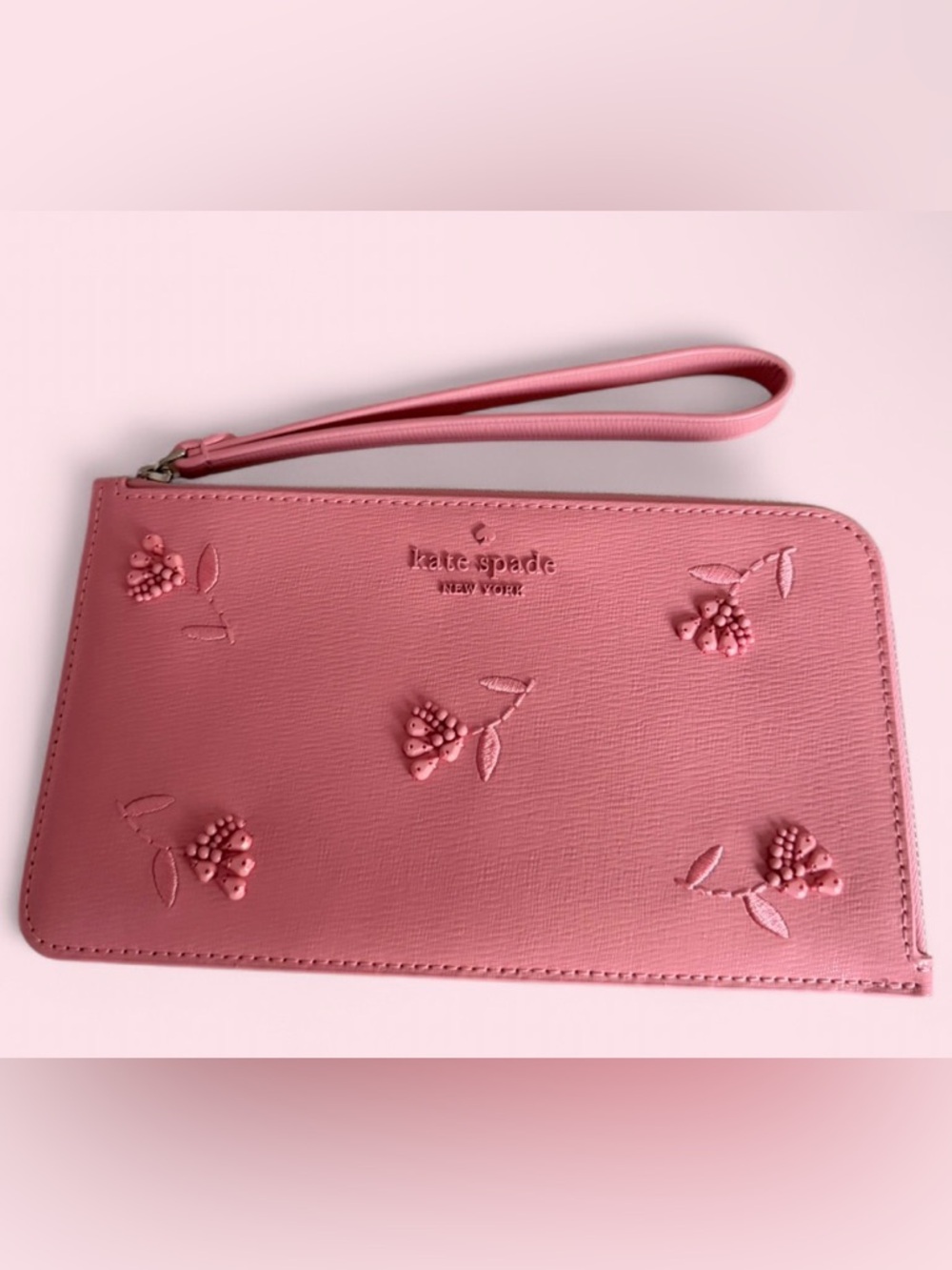 kate spade New York Pink Embossed Floral Wristlet MSRP $159